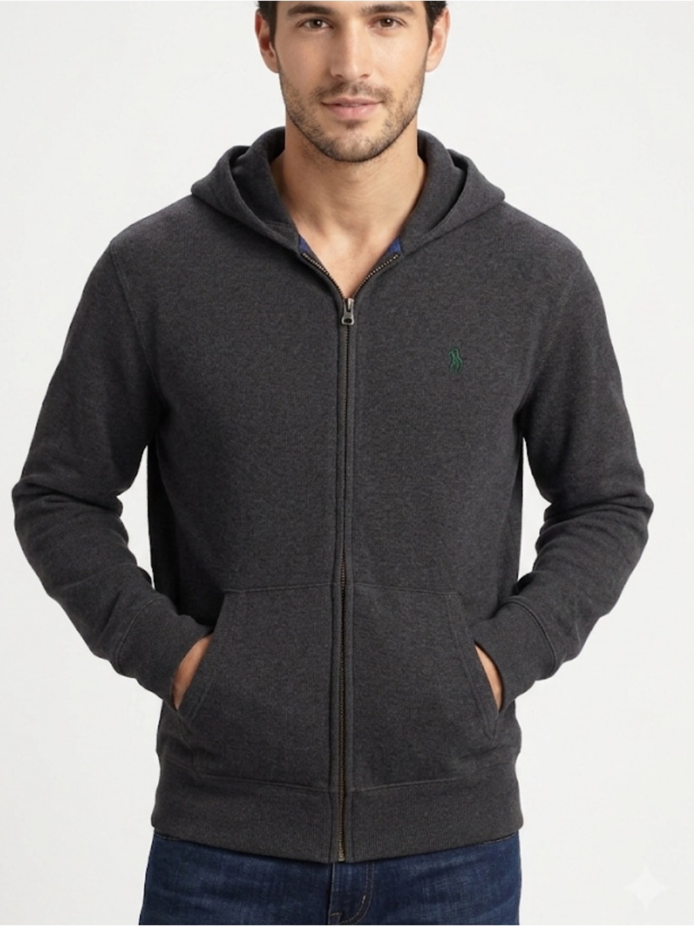 Polo Ralph Lauren Men's Charcoal Full-Zip Hoodie Sweater